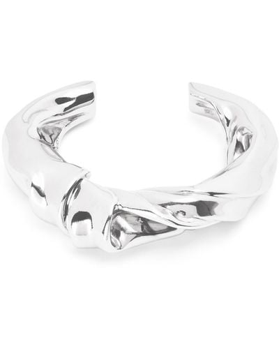 Loewe Luxury Medium Nappa Twist Cuff In Sterling Silver For Women - White