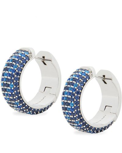 Loewe Luxury Pavé Hoop Earrings In Sterling Silver And Crystals For - Blue
