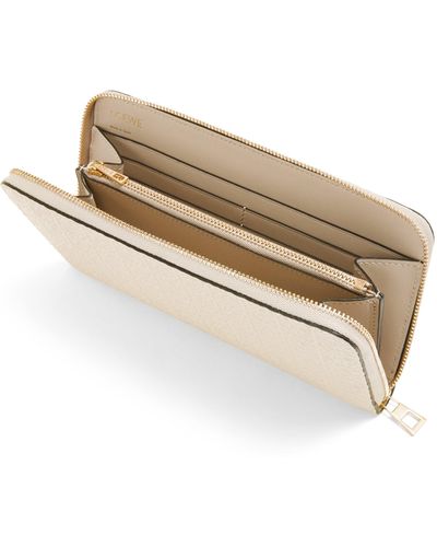 Loewe Luxury Repeat Zip Around Wallet In Embossed Silk Calfskin - Natural