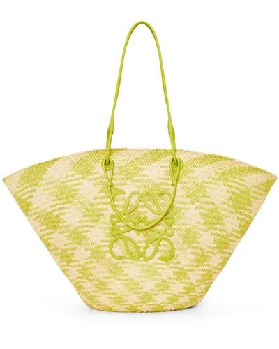 Loewe Large Anagram Basket Bag In Iraca Palm And Calfskin - Yellow