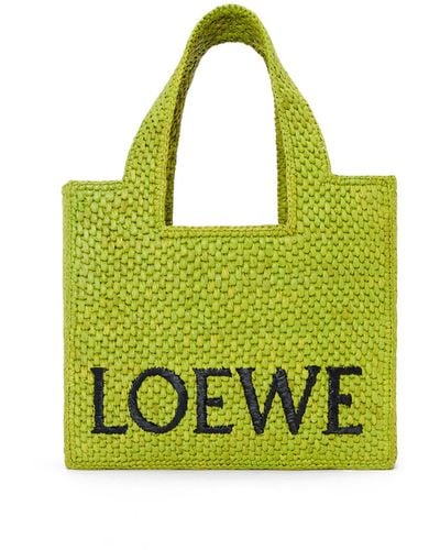 Loewe Small Font Tote In Raffia - Green