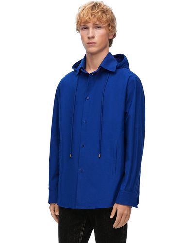 Loewe Luxury Hooded Overshirt In Cotton - Blue