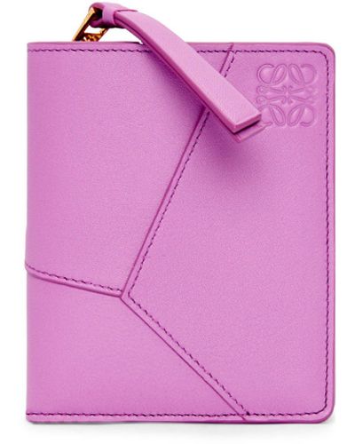 Loewe Puzzle Compact Zip Wallet In Classic Calfskin - Pink