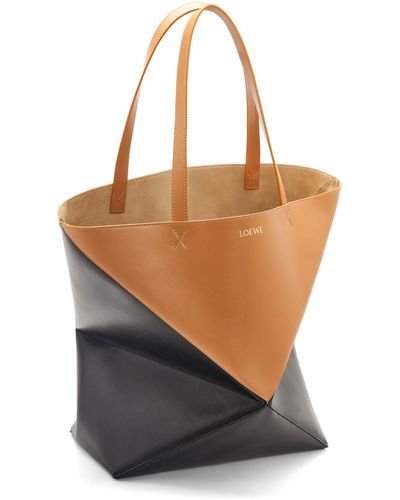 Loewe Luxury Xl Puzzle Fold Tote In Shiny Calfskin - White
