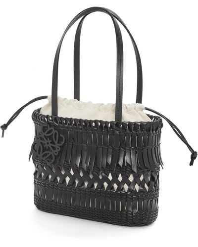 Loewe Luxury Fringe Square Basket Bag In Calfskin - Black