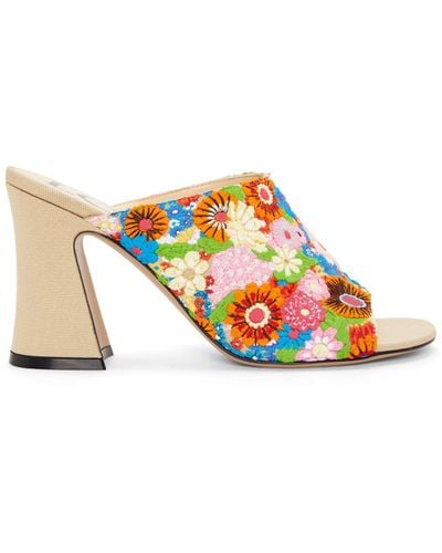 Loewe Calle Open Mule In Embroidered Canvas - White