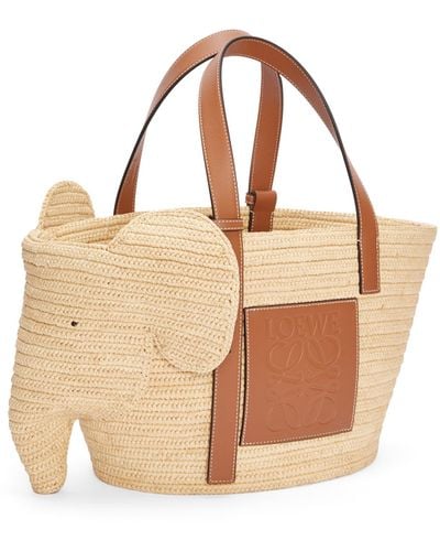Loewe Luxury Elephant Basket Bag In Raffia And Calfskin - Multicolor