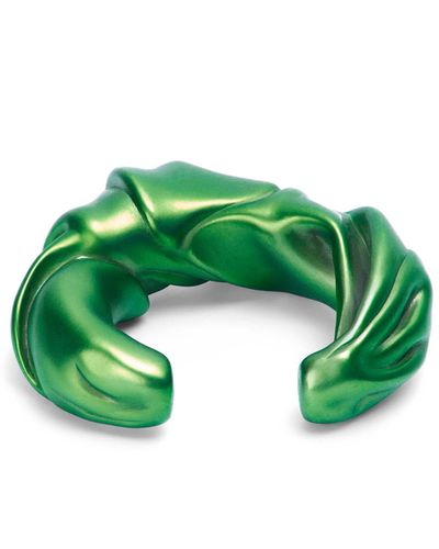 Loewe Luxury Large Nappa Twist Cuff In Sterling Silver For - Green