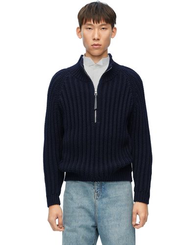 Loewe Zip-up Sweater In Wool - Blue