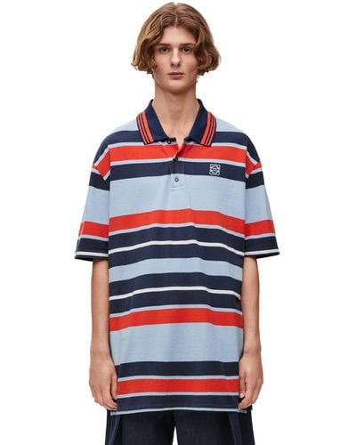 Loewe Luxury Oversized Fit Polo In Cotton And Linen - Red