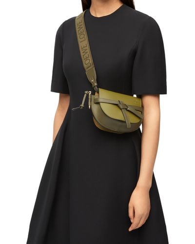 Loewe Luxury Mini Gate Dual Bag In Soft Calfskin And Jacquard - Black