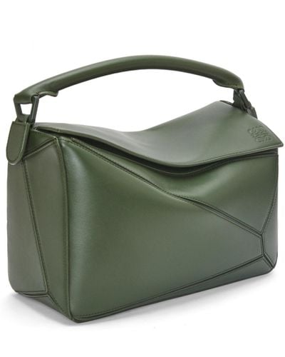 Loewe Puzzle Bag In Satin Calfskin - Green