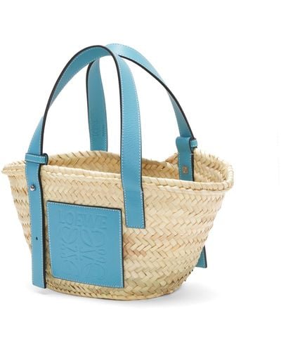 Loewe X Howl's Moving Castle Small Leather-trimmed Basket Tote - Blue