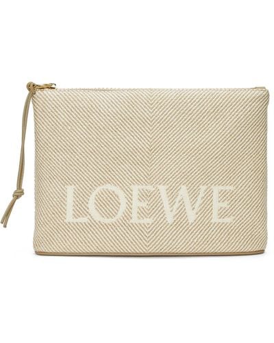 Loewe Luxury Oblong Pouch In Jacquard And Calfskin - Natural