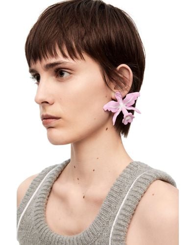 Loewe Maruja Mallo Orchid Clip Earring In Varnished Metal - Pink