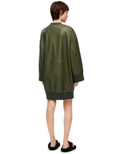 Loewe Sweatshirt Dress In Nappa Lambskin - Green