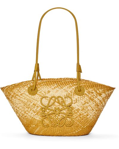 Loewe Luxury Small Anagram Basket Bag In Iraca Palm And Calfskin For - Metallic