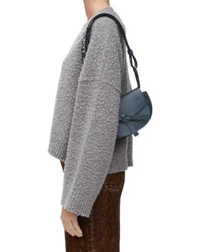 Loewe Luxury Mini Gate Dual Bag In Soft Calfskin And Jacquard - Blue