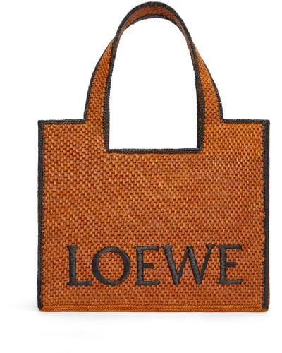 Loewe Luxury Large Font Tote In Raffia - Brown