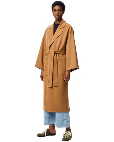 Loewe Luxury Oversize Belted Coat In Wool And Cashmere For Women - Natural