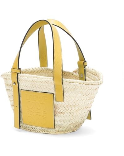 Loewe Small Basket Bag In Palm Leaf And Calfskin - Metallic