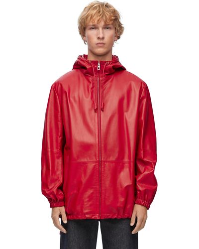 Loewe Luxury Hooded Jacket In Nappa Lambskin - Red
