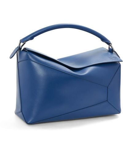 Loewe Large Puzzle Bag In Shiny Calfskin - Blue
