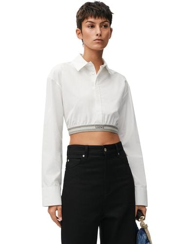 Loewe Cropped Branded-hem Cotton Shirt - White