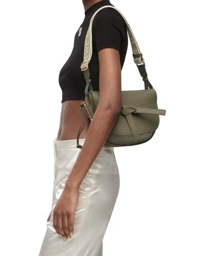 Loewe Luxury Small Gate Bag In Soft Calfskin And Jacquard - Green