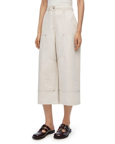 Loewe Luxury Cropped Workwear Pants In Cotton And Linen - Natural