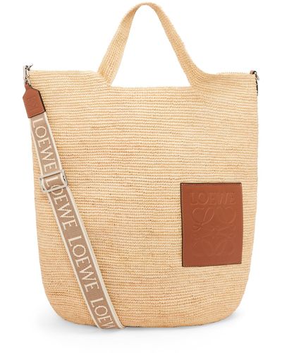 Loewe Luxury Large Slit Bag In Raffia And Calfskin - Natural