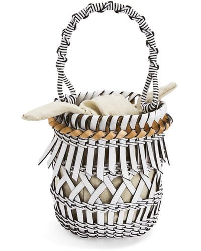 Loewe Small Fringes Bucket Bag In Calfskin - White