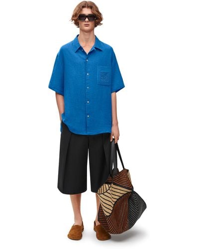 Loewe Luxury Short Sleeve Shirt In Linen - Blue