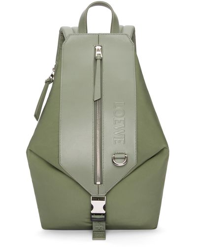 Loewe Luxury Small Convertible Backpack In Nylon And Calfskin - Green