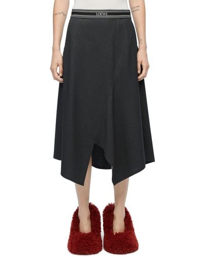 Loewe Logo-embroidered Asymmetric Wool Midi Skirt - Black