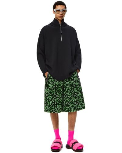 Loewe Bermuda Shorts In Anagram Jacquard Fleece - Green