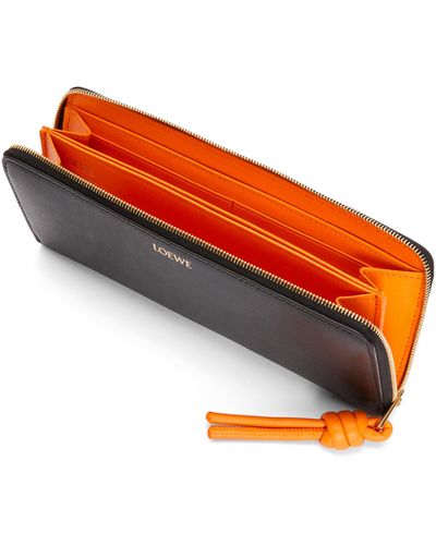 Loewe Luxury Knot Zip Around Wallet In Shiny Nappa Calfskin - Orange