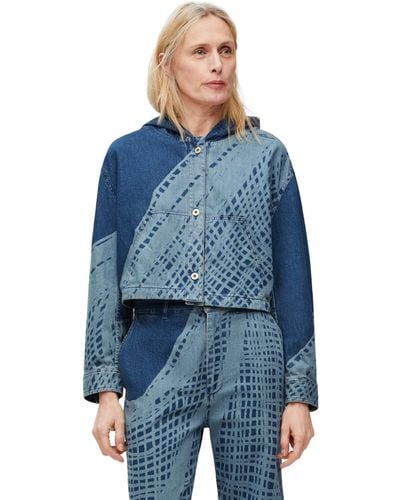 Loewe Luxury Cropped Hooded Jacket In Denim - Blue