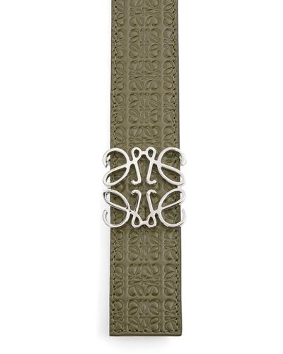 Loewe Anagram Belt In Embossed Silk Calfskin And Smooth Calfskin - Green