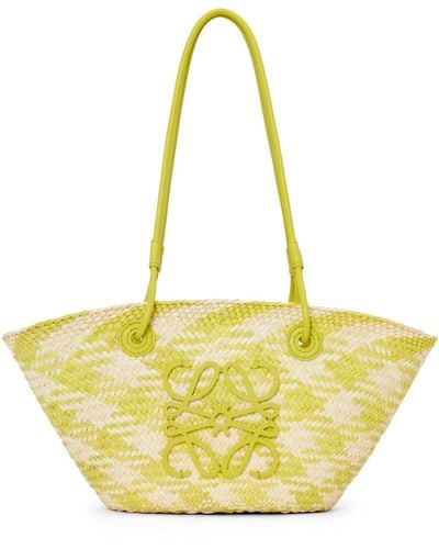 Loewe Small Anagram Basket Bag In Iraca Palm And Calfskin - Yellow