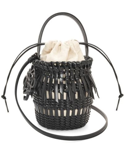 Loewe Small Fringe Bucket Bag In Calfskin - Black