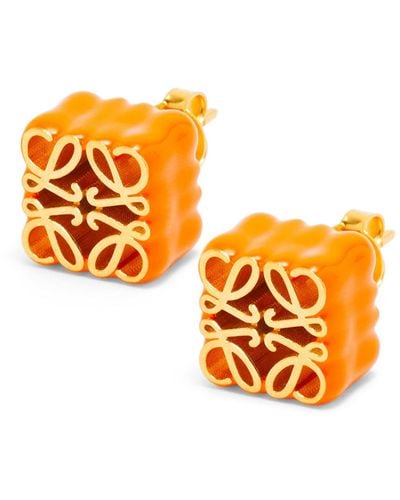 Loewe Anagram Stud Earrings In Sterling Silver And Enamel - Orange