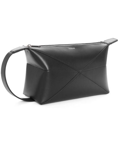 Loewe Luxury Puzzle Fold Wash Bag In Shiny Calfskin - White
