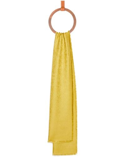 Loewe Anagram-print Fringed-trim Wool-blend Scarf - Yellow