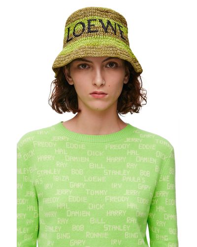 Loewe Bucket Hat In Raffia - Green