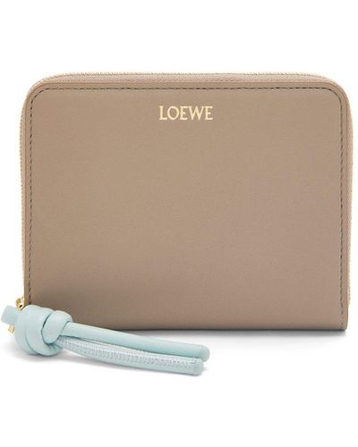 Loewe Knot Compact Zip Around Wallet In Shiny Nappa Calfskin - Blue