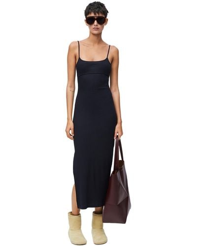 Loewe Anagram Strappy Dress In Cotton - Blue