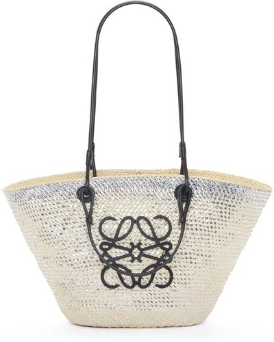 Loewe Luxury Sparkling Anagram Basket Bag In Iraca Palm And Calfskin For - Metallic
