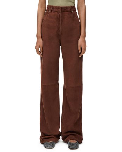 Loewe Luxury High Waisted Pants In Suede - Brown