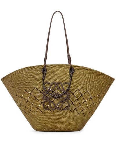Loewe Large Anagram Basket Bag In Raffia And Calfskin - Natural